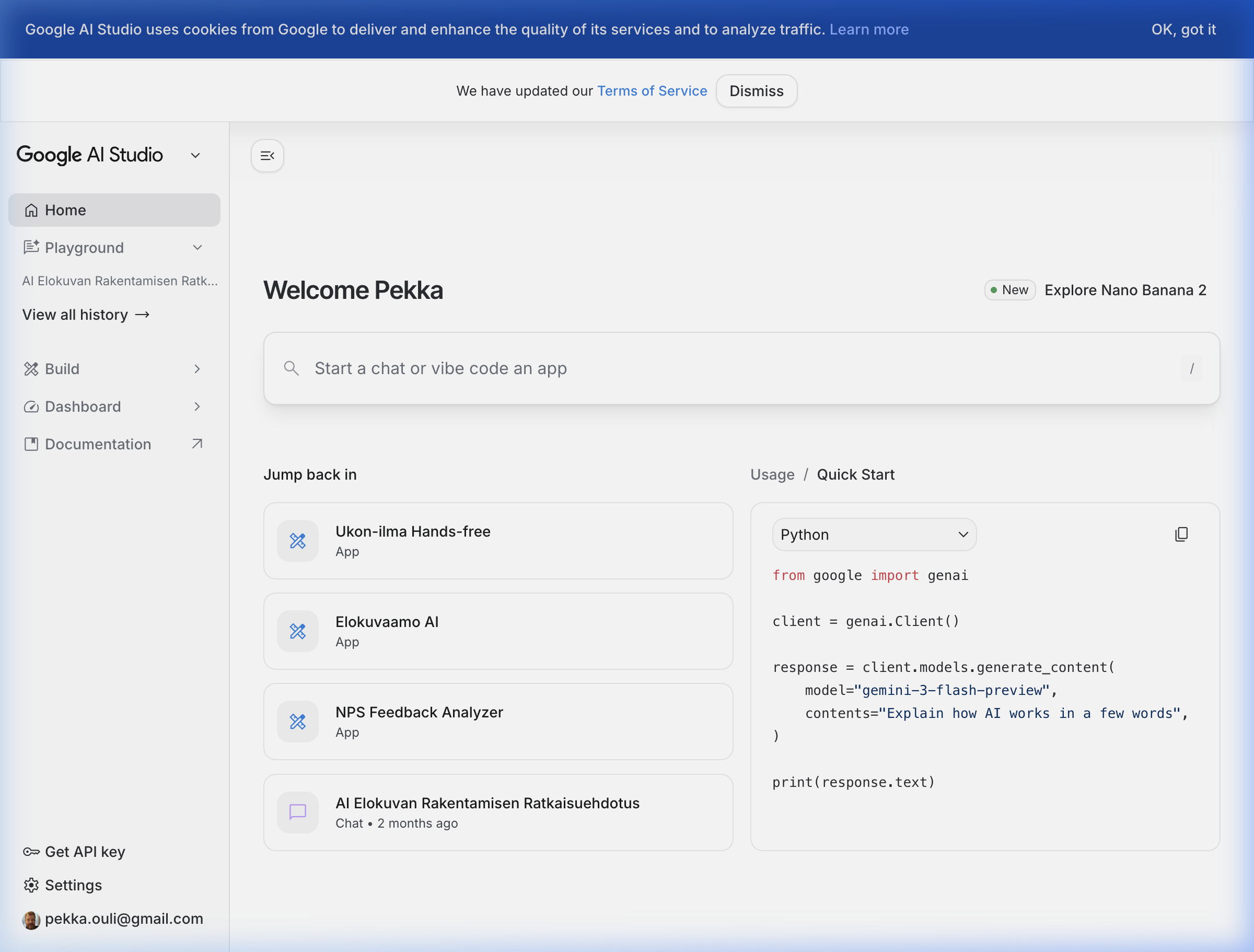 Google AI Studio — Dashboard